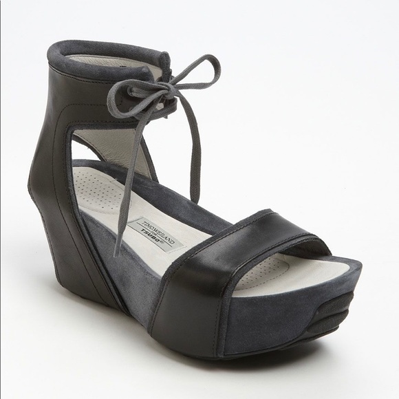 Timo Weiland for Tsubo woman’s size 8 black leather platform wedge summer heels - Picture 1 of 9